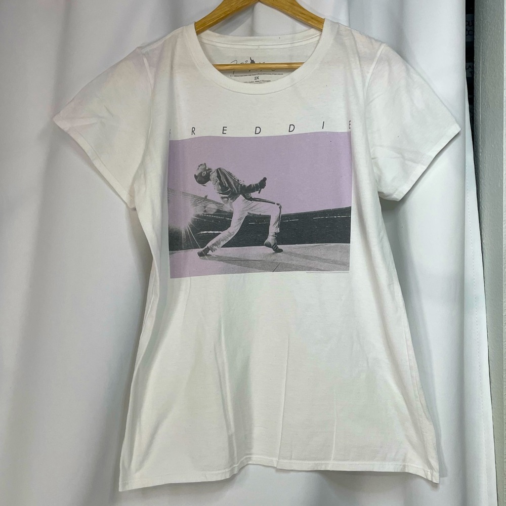 Official Freddie Mercury Merch white & purple retro graphic band tee sz 2X